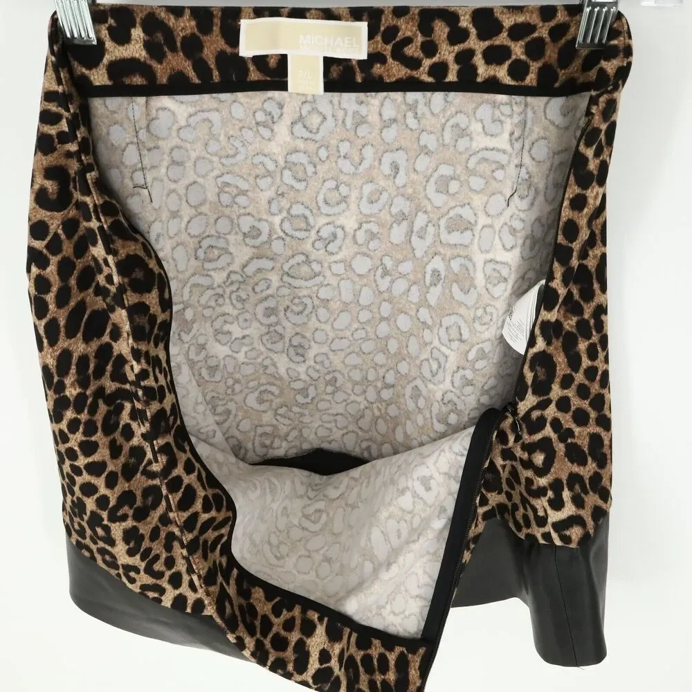 Michael Kors Skirt Petites PL LP Animal Print Faux Leather Hem Short Career